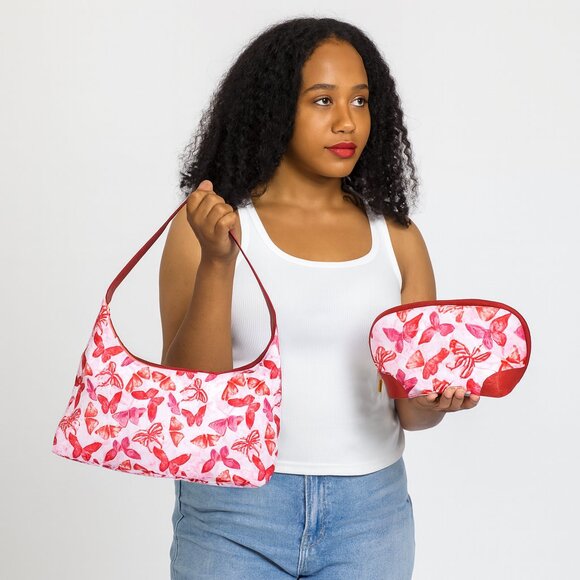 Butterfly Print Sling Hobo & Cosmetic Bag Combo for Women – Fabric Shoulder Bag - Picture 2 of 5